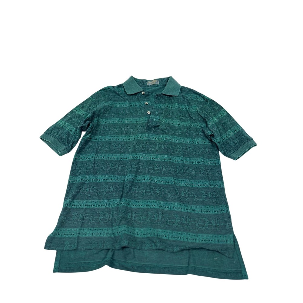 Vintage Descente Polo Shirt Made In Japan Teal Pattern Knit Size S